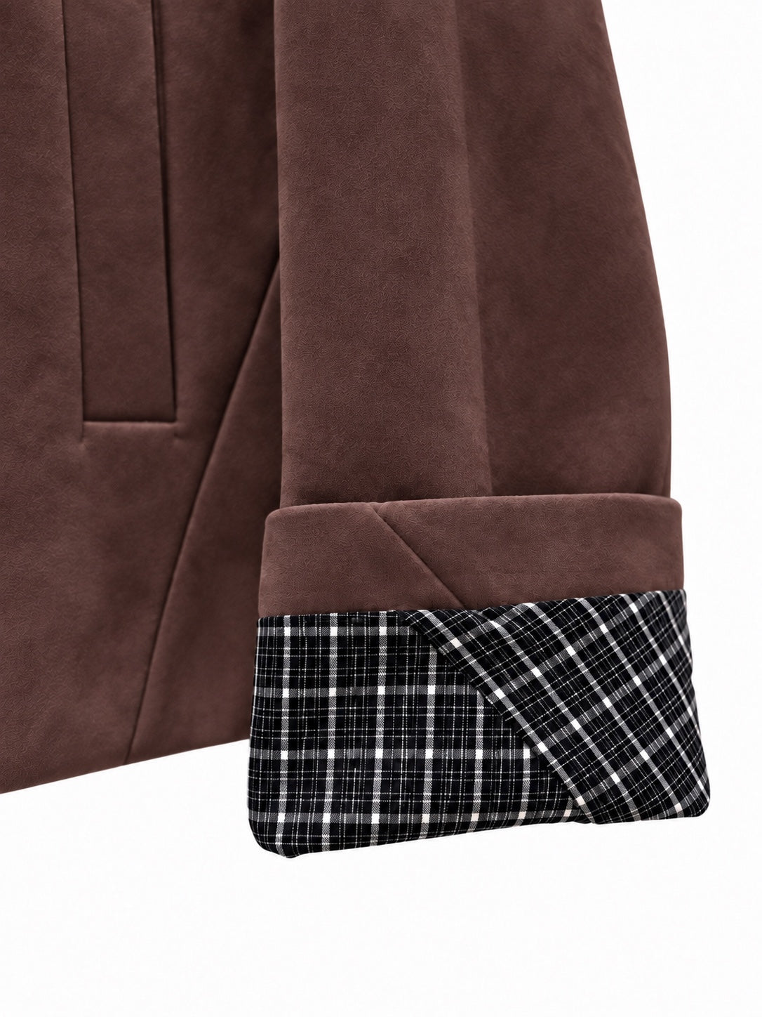 The Faux Suede Zip Jacket - brown cuff detail